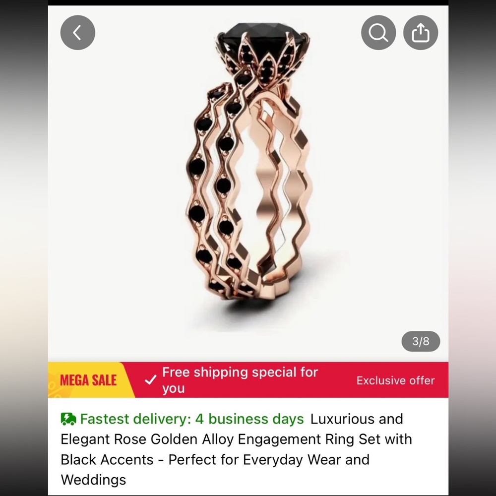 Rose Gold and Black Ring Set